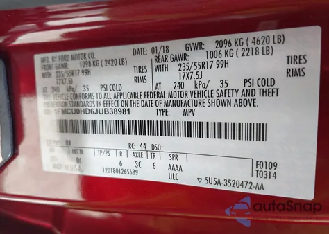 2018 Ford Escape Sel from USA, damaged, VIN 1FMCU0HD6JUB38981